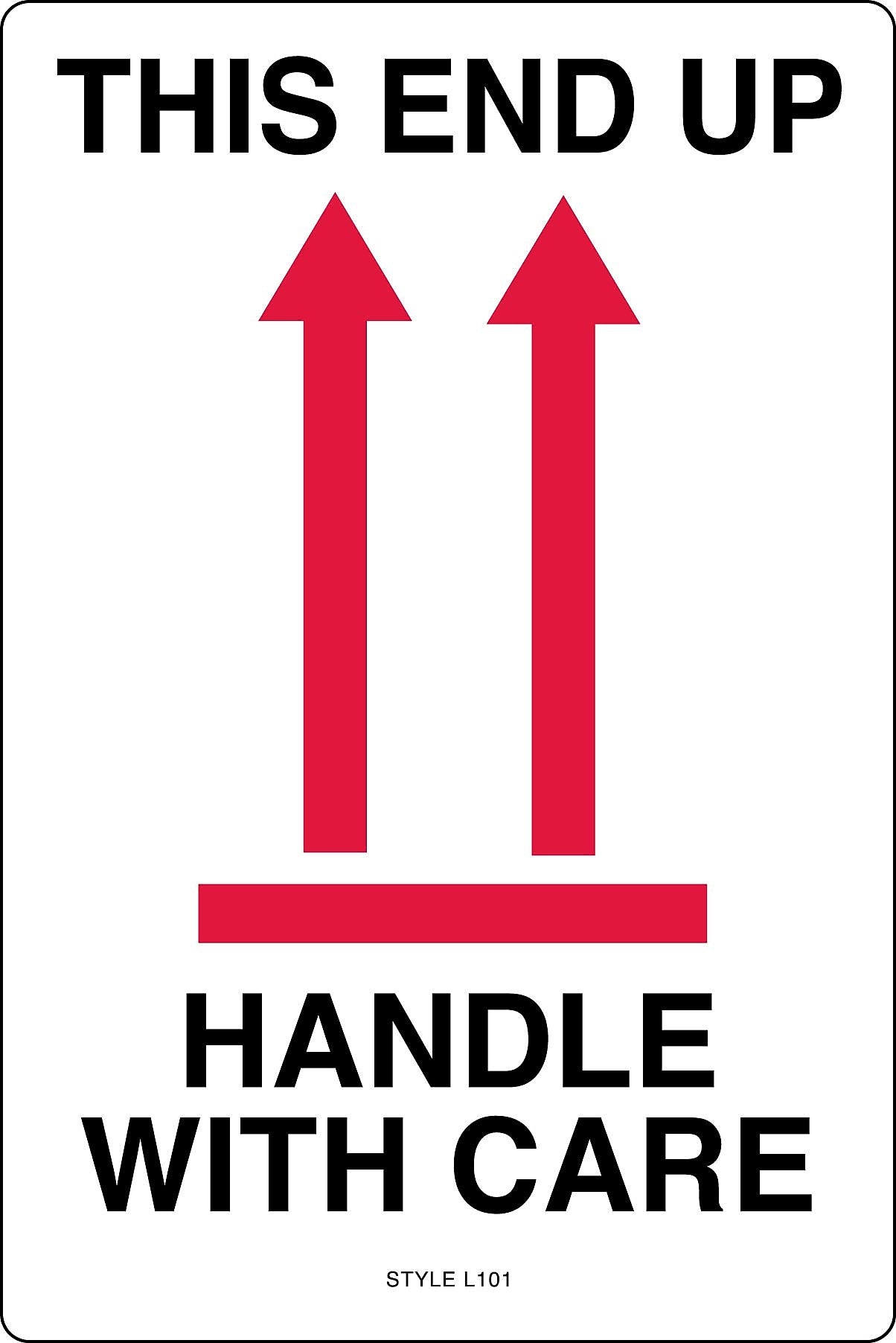 Labelmaster® This End Up Handle with Care Label, Paper, 4" x 6", 4" x 6", 500/Roll (L101)