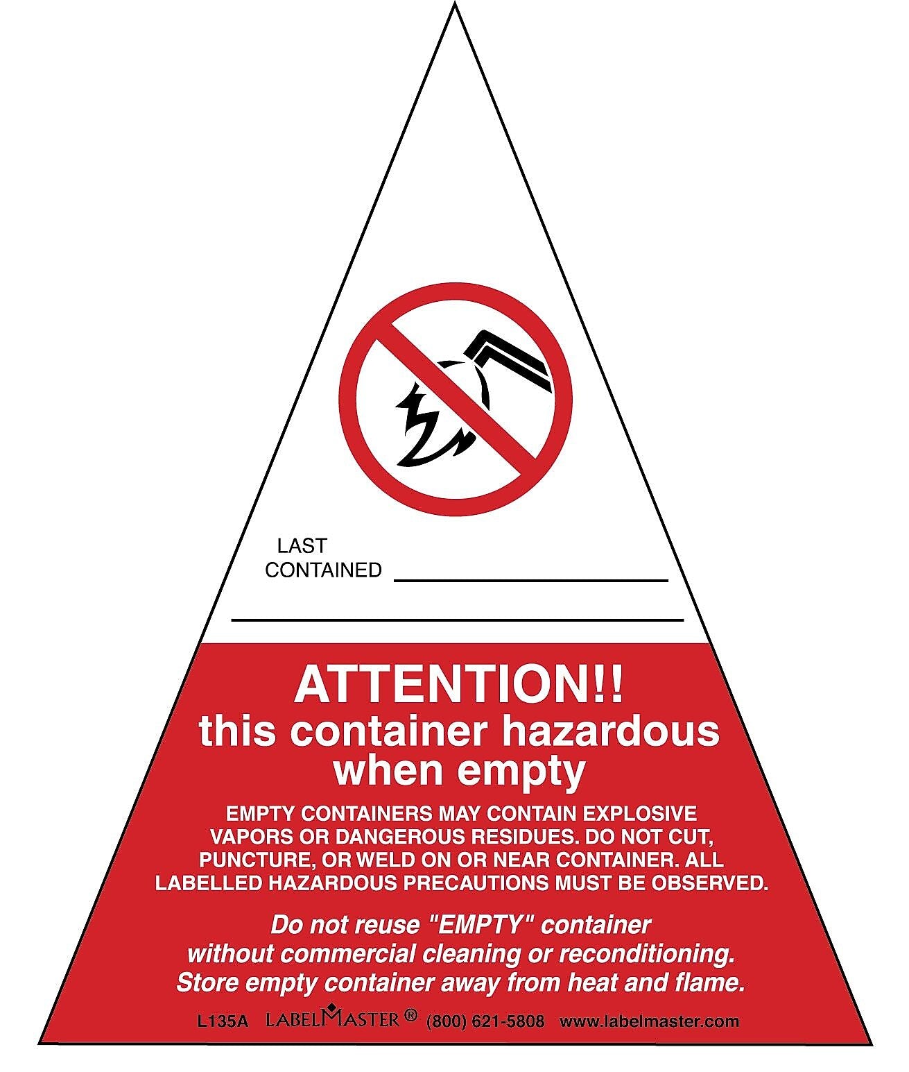 Labelmaster® Attention This Container Hazardous When Empty Label, 4" x 5", 5" x 4", 100/Pack (L135A)