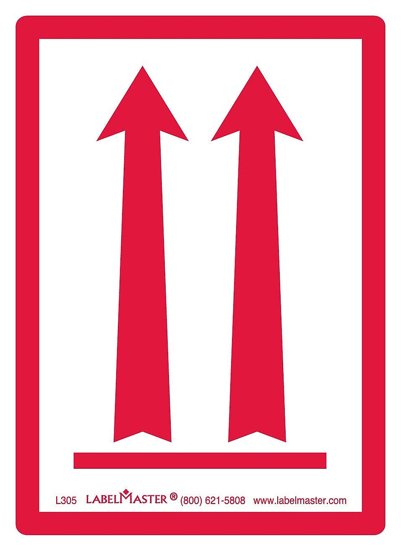 Labelmaster® Red Arrows Up Air Label, Paper 2 15/16" x 4 1/8", 2.3125" x 4.125", 50/Pack (L305S)