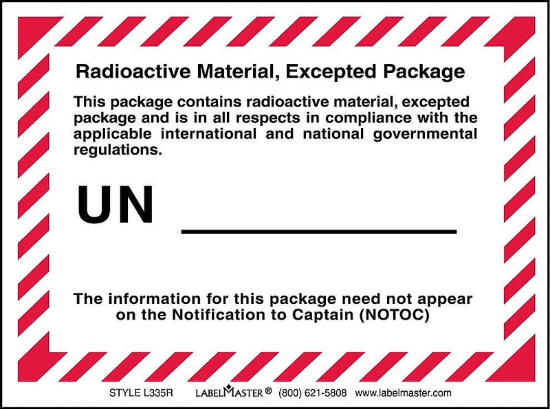 Labelmaster® Radioactive Material Excepted Package Label, 3.25" x 4.375", 50/Pack (L335RS)