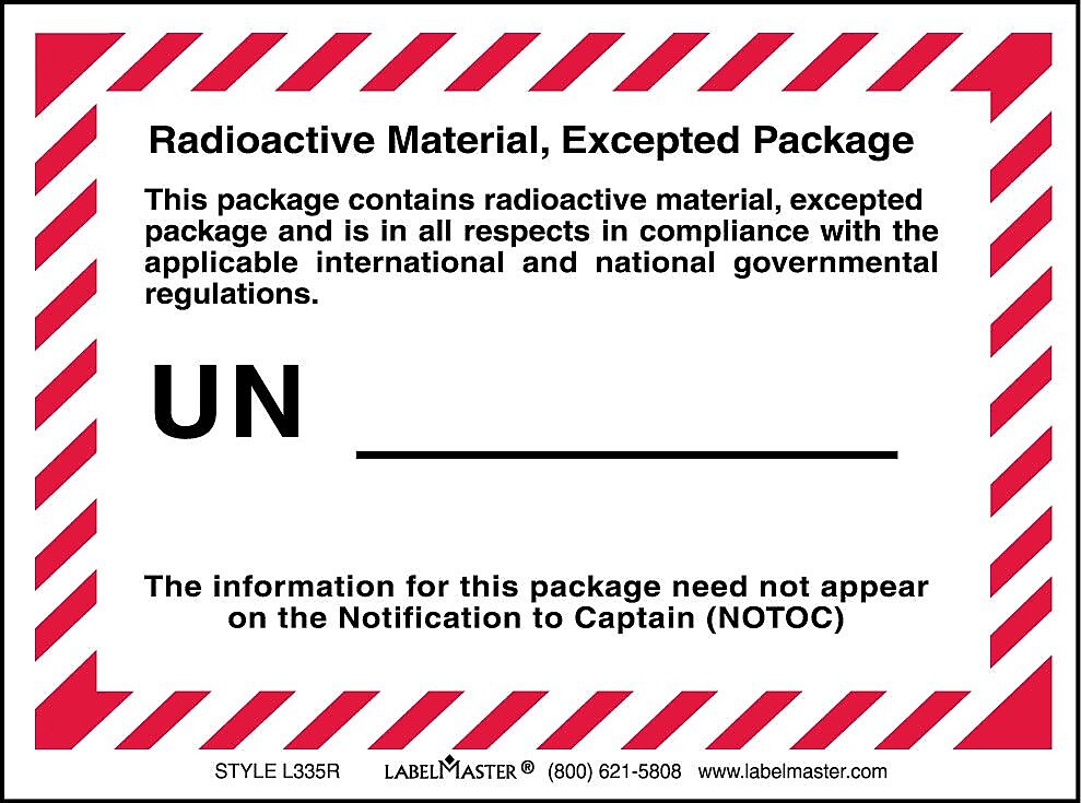 Labelmaster® Radioactive Material Excepted Package Label, 3.25" x 4.375", 50/Pack (L335RS)