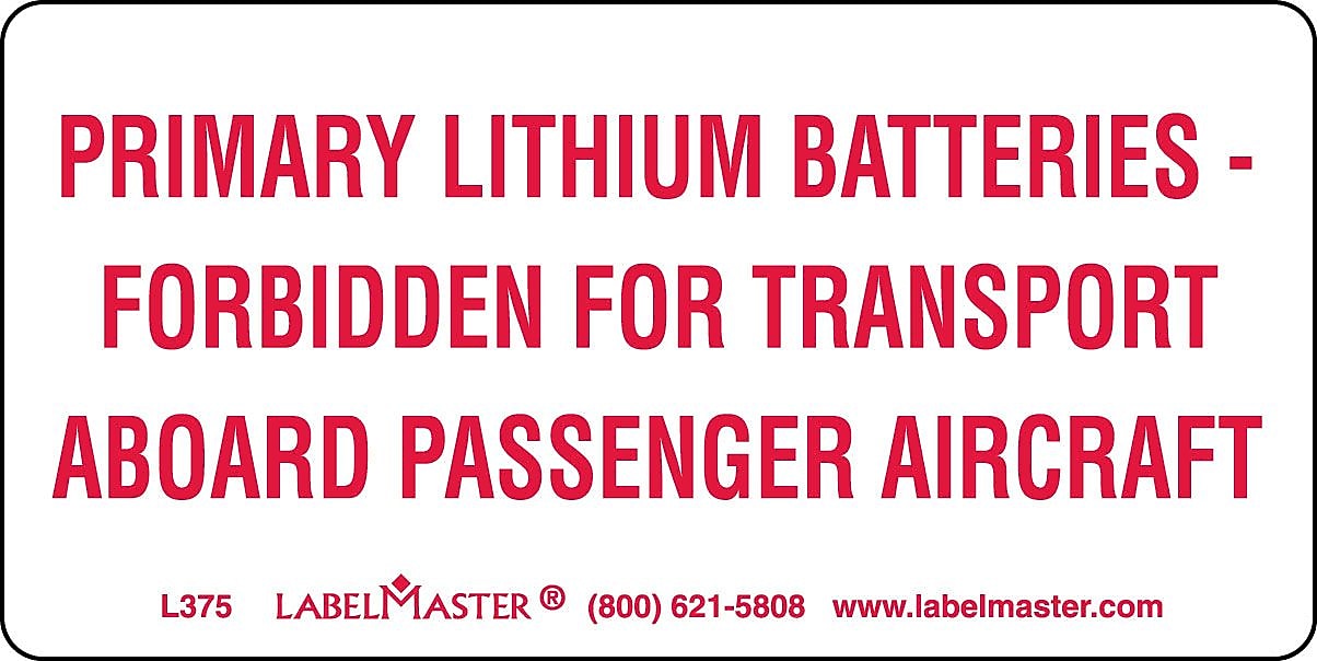 Labelmaster® DOT Lithium Battery Marking, Paper, 4" x 2", 2" x 4", 500/Roll (L375)