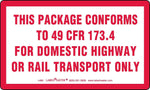 Labelmaster® This Package Conforms to 49 CFR Marking, 173.4, Paper, 3" x 5", 500/Roll (L460)