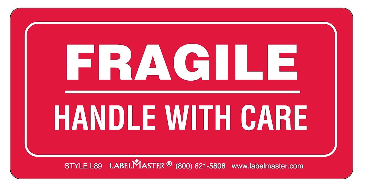 ColorBrite™ Fragile Handle With Care Label, 4" x 2", 500/Roll (L89)