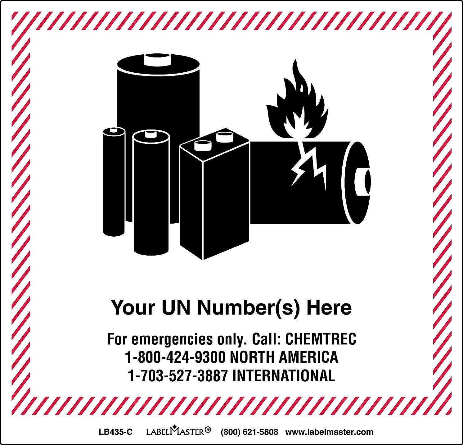 Labelmaster® Chemtrec Lithium Battery Handling Marking, 126mm x 121mm, Paper, 110mm x 120mm, 500/Roll (LB435-C)