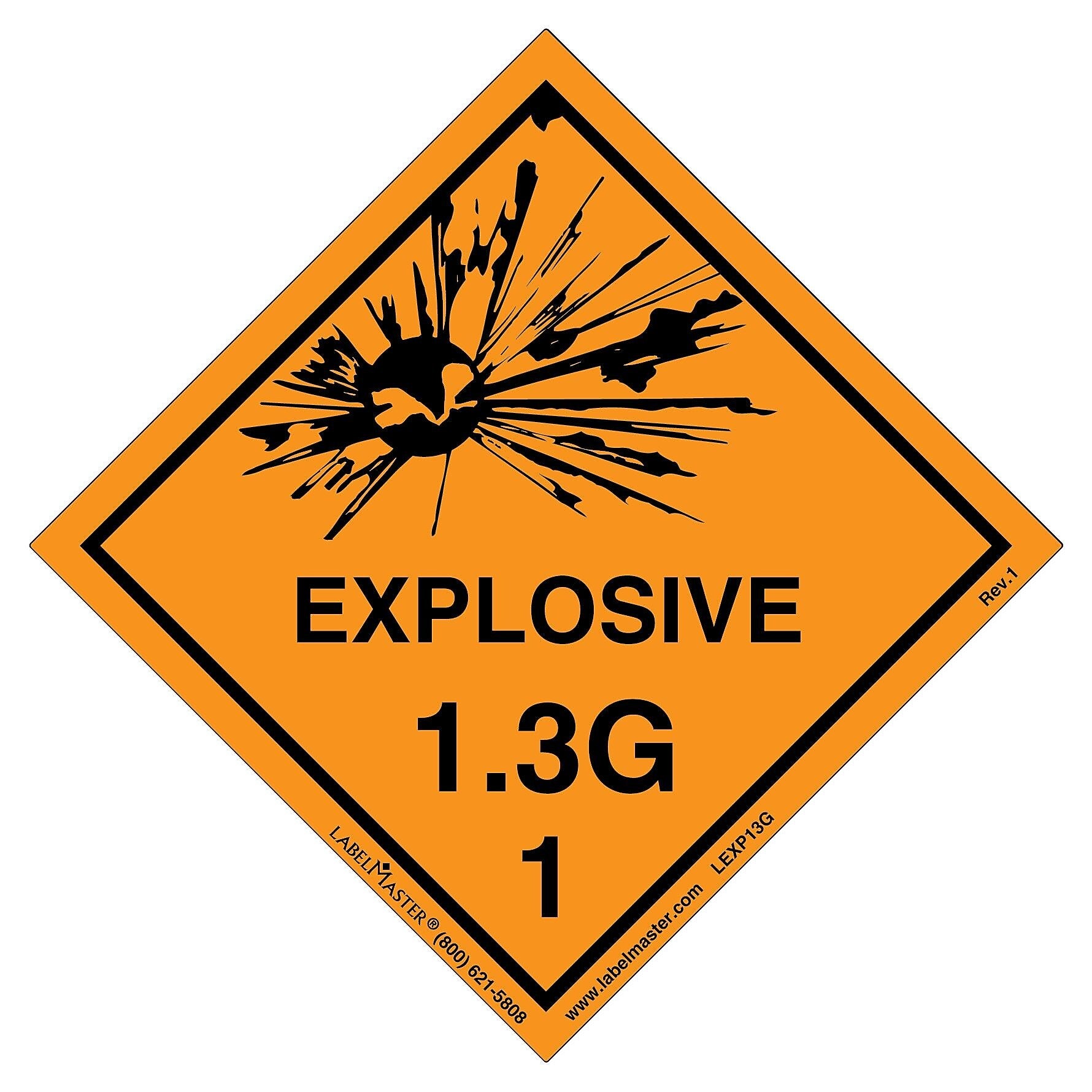 Labelmaster® Explosive 1.3 G Label, Paper, 100mm x 100mm, 500/Roll (LEXP13G)
