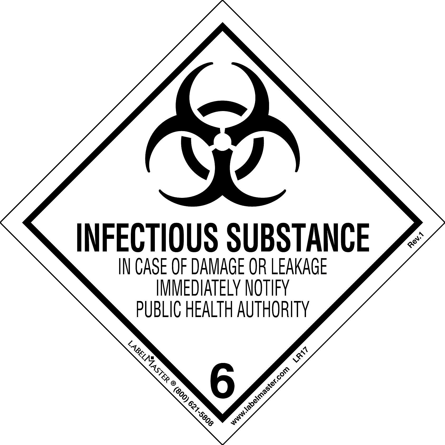 Labelmaster® Infectious Substance Label, Worded, Paper, 100mm x 100mm, 500/Roll (LR17)