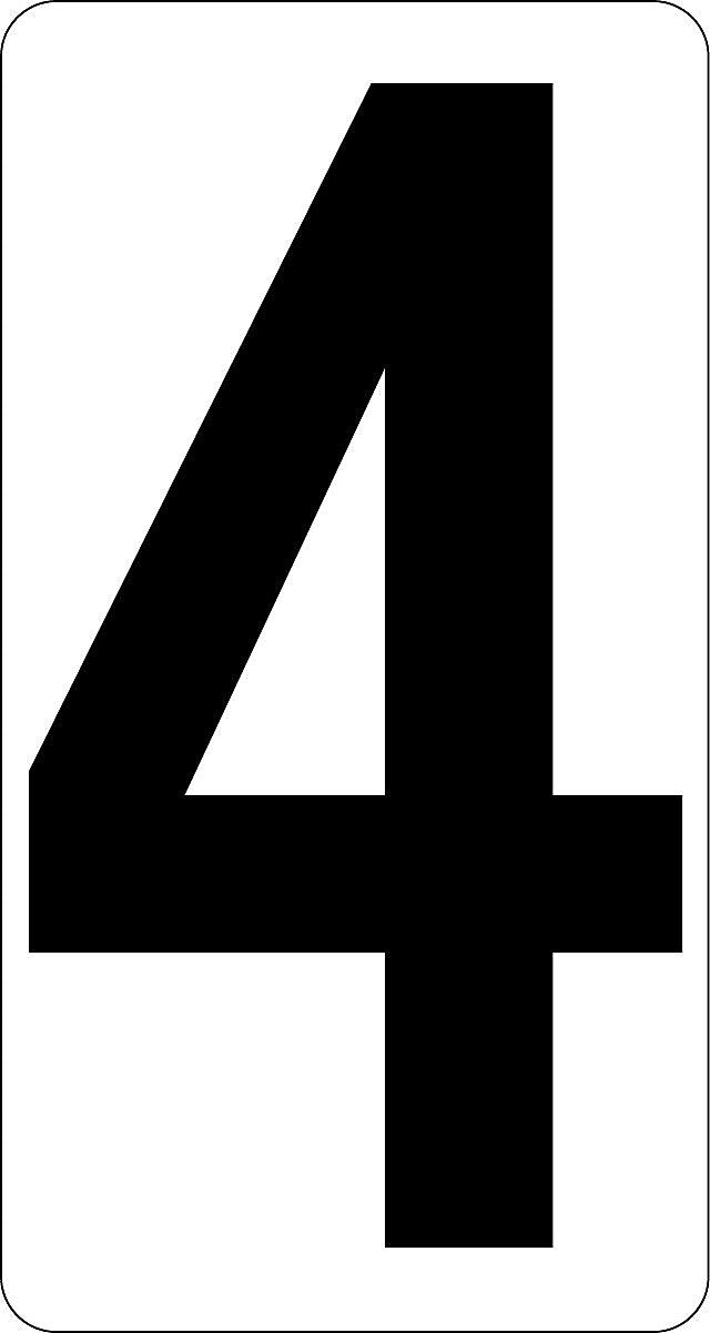 Labelmaster® 3 1/2" Number 4, White Vinyl, 2.375" x 4.125", 50/Pack (NUMBER4W)