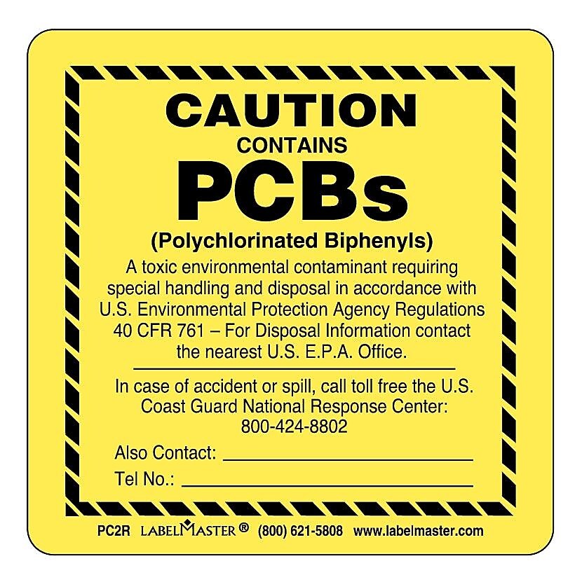 Labelmaster® Caution Contains PCBs Label, 2 1/2" x 2 1/2", 2.5" x 2.5", 50/Pack (PC2R)