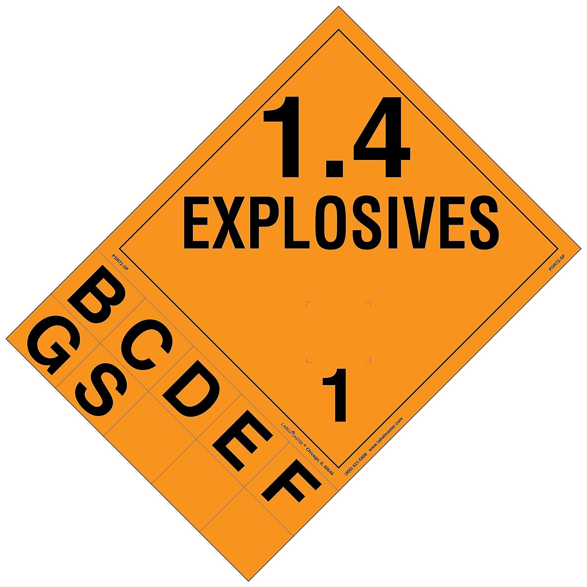 Labelmaster® Explosive Class 1.4 Placard w/Tabs, Removable Vinyl, 273mm x 273mm, 25/Pack (PSR72-SP)