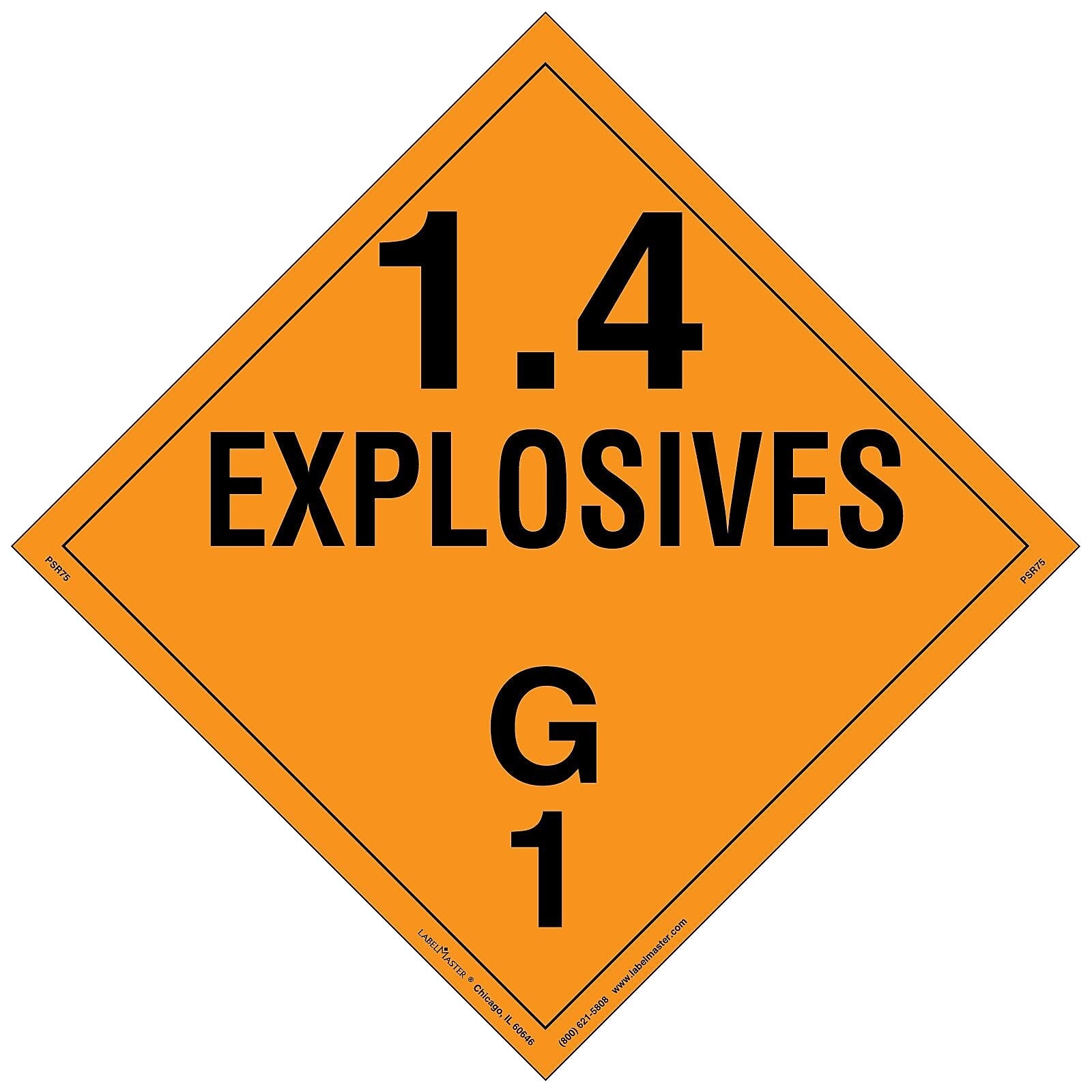 Labelmaster® Explosive Class 1.4 G Placard, Removable Vinyl, 273mm x 273mm, 25/Pack (PSR75)