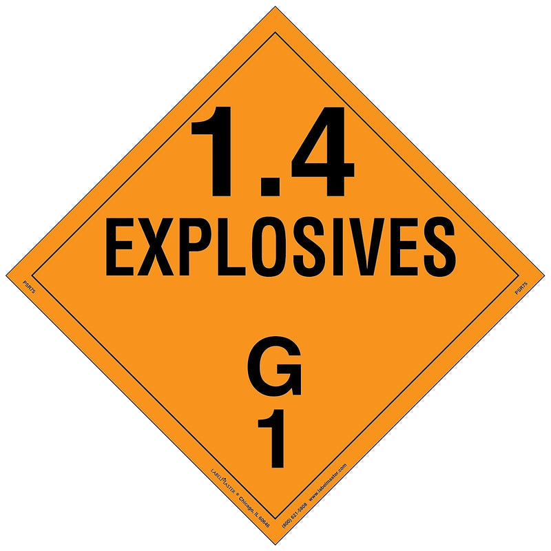 Labelmaster® Explosive Class 1.4 G Placard, Removable Vinyl, 273mm x 273mm, 25/Pack (PSR75)