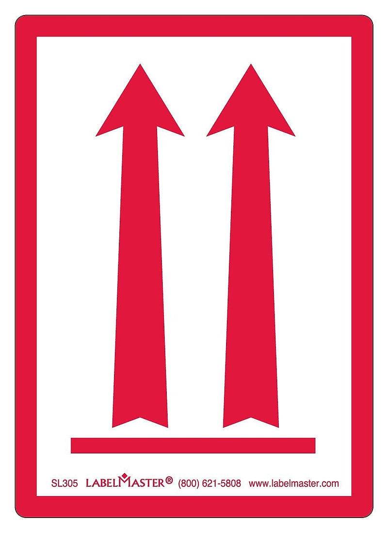 Labelmaster® Red Arrows Up Air Label, PVC-Free Film 2 15/16" x 4 1/8", 2.3125" x 4.125", 500/Roll (SL305)
