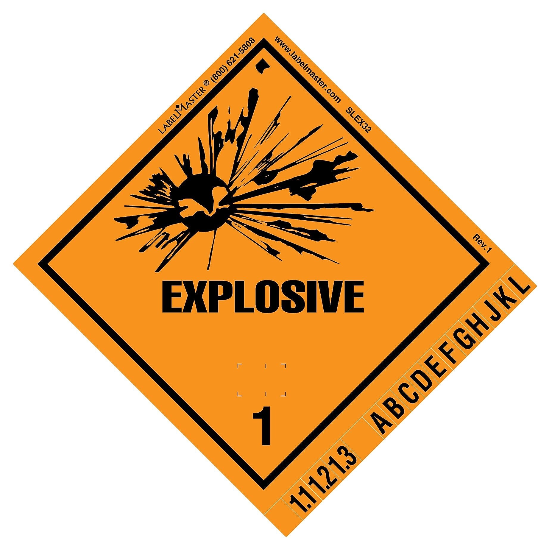Labelmaster® Explosive 1 International Label, Vinyl, 100mm x 100mm, 500/Roll (SLEX32)