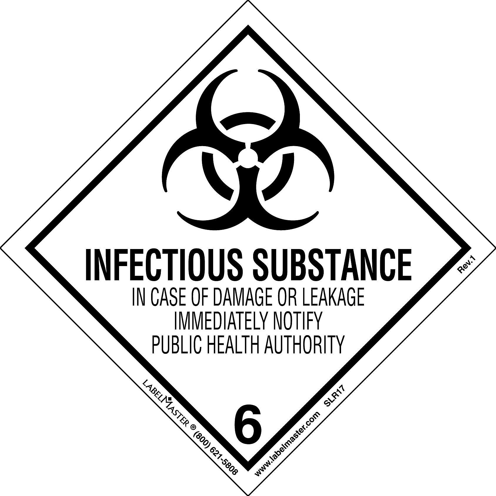 Labelmaster® Infectious Substance Label, Worded, PVC-Free Film, 100mm x 100mm, 500/Roll (SLR17)