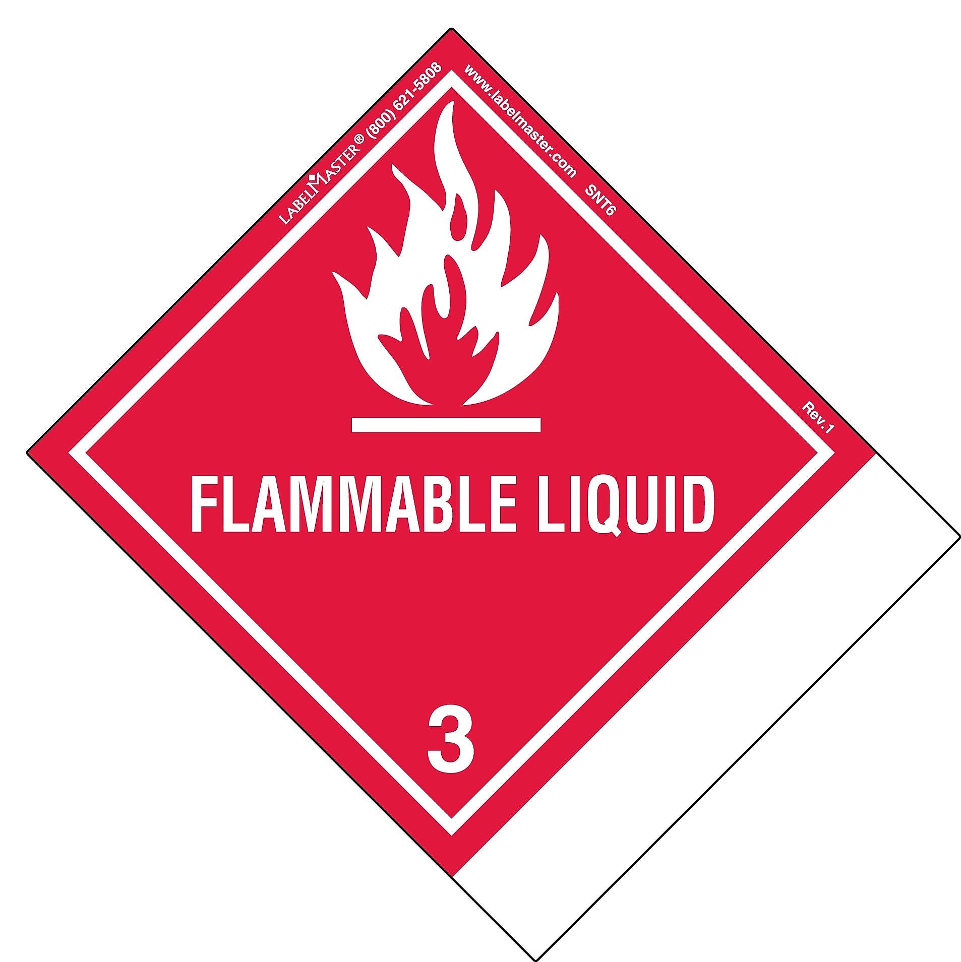 Labelmaster® Flammable Liquid Label, Blank, Paper, Standard Tab, 120mm x 100mm, 500/Roll (SNT6)