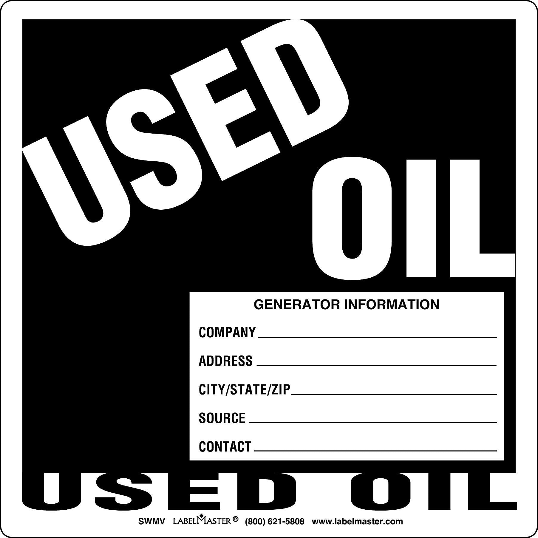Labelmaster® Used Oil Label, PVC-Free Film Stock, 6" x 6", 100/Pack (SWMV)
