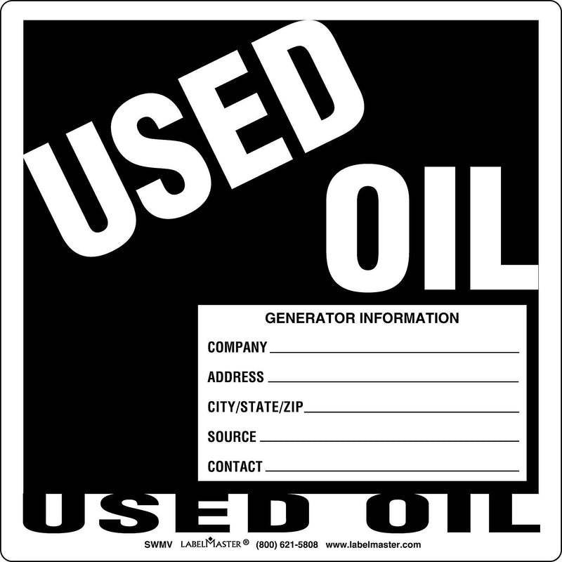 Labelmaster® Used Oil Label, PVC-Free Film Stock, 6" x 6", 100/Pack (SWMV)
