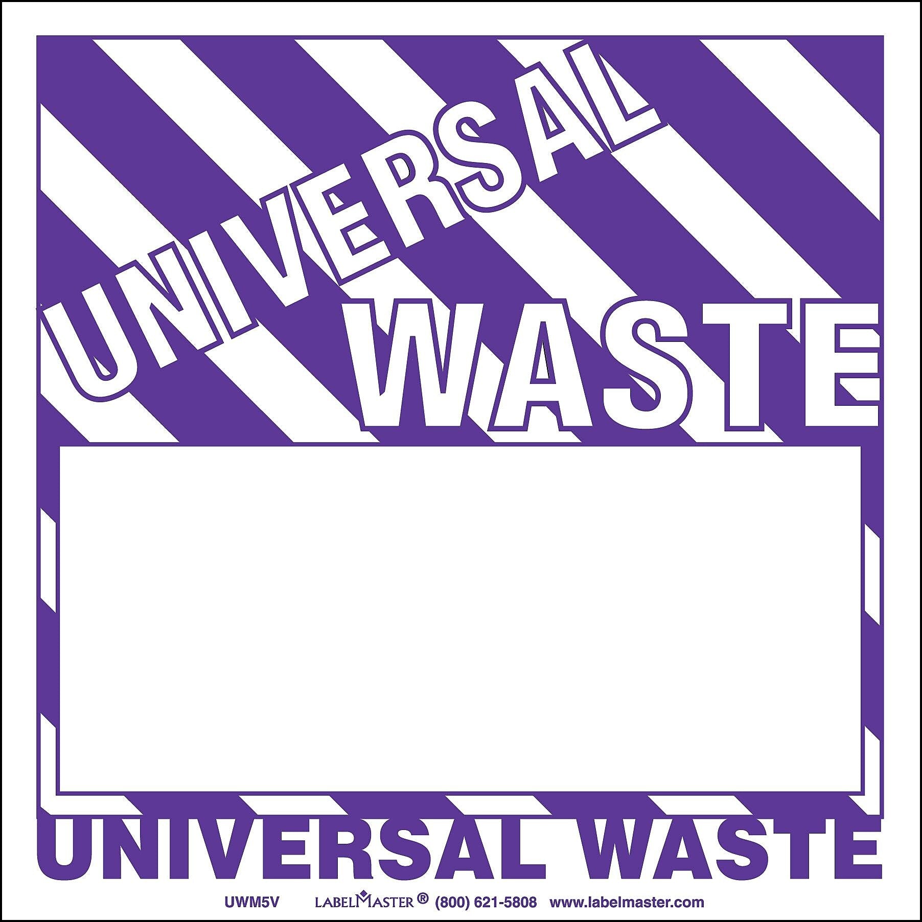 Labelmaster® Universal Waste Label, Blank, No Ruled Lines Stock PVC-Free Film, 6" x 6", 100/Pack (UWM5V)
