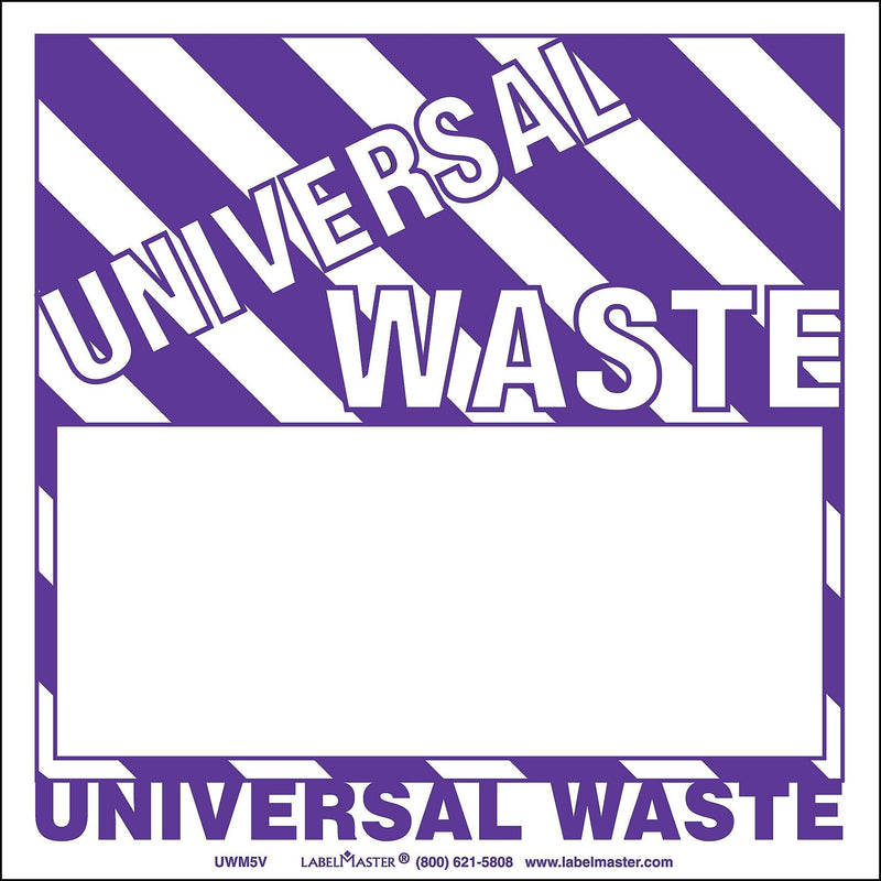 Labelmaster® Universal Waste Label, Blank, No Ruled Lines Stock PVC-Free Film, 6" x 6", 100/Pack (UWM5V)