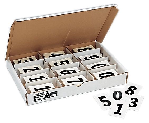 Labelmaster® 3 1/2" Number Kit, 600 Numbers, White Vinyl, 2.25" x 14.25" x 11.375" (VN50W)