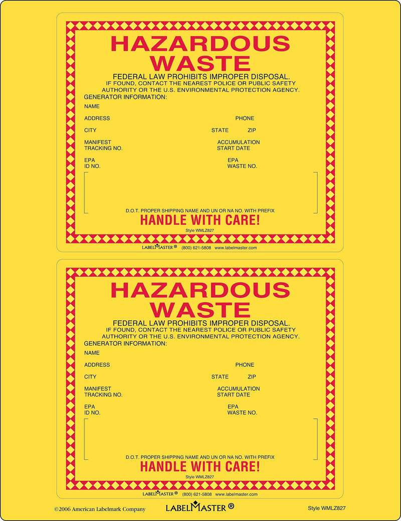 Labelmaster® Standard Waste Label, Laser Paper, 6" x 6", 25/Pack (WMLZ827)
