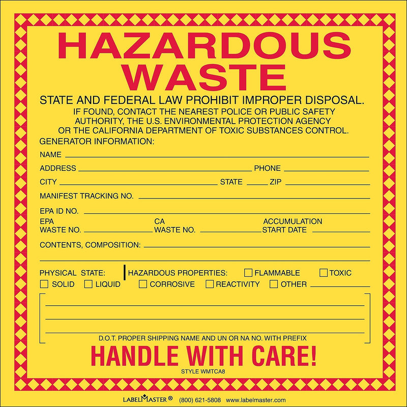Labelmaster® California Waste Label, Thermal PVC-Free Film, 6" x 6", 100/Roll (WMTCA8)