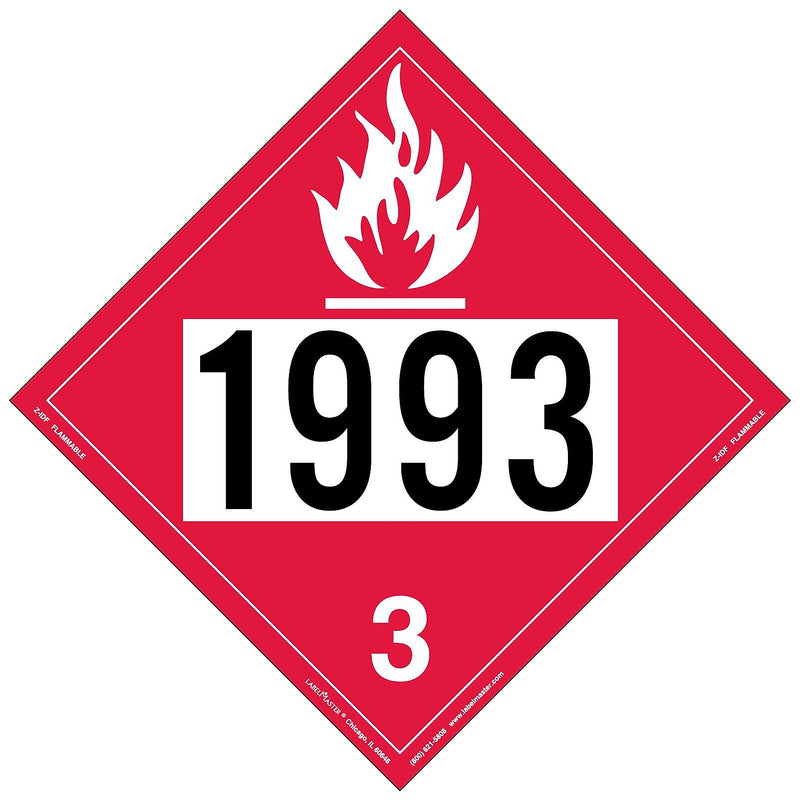 Labelmaster® Flammable Liquid Placard, UN 1993, Permanent Vinyl, 273mm x 273mm, 25/Pack (Z-IDF)