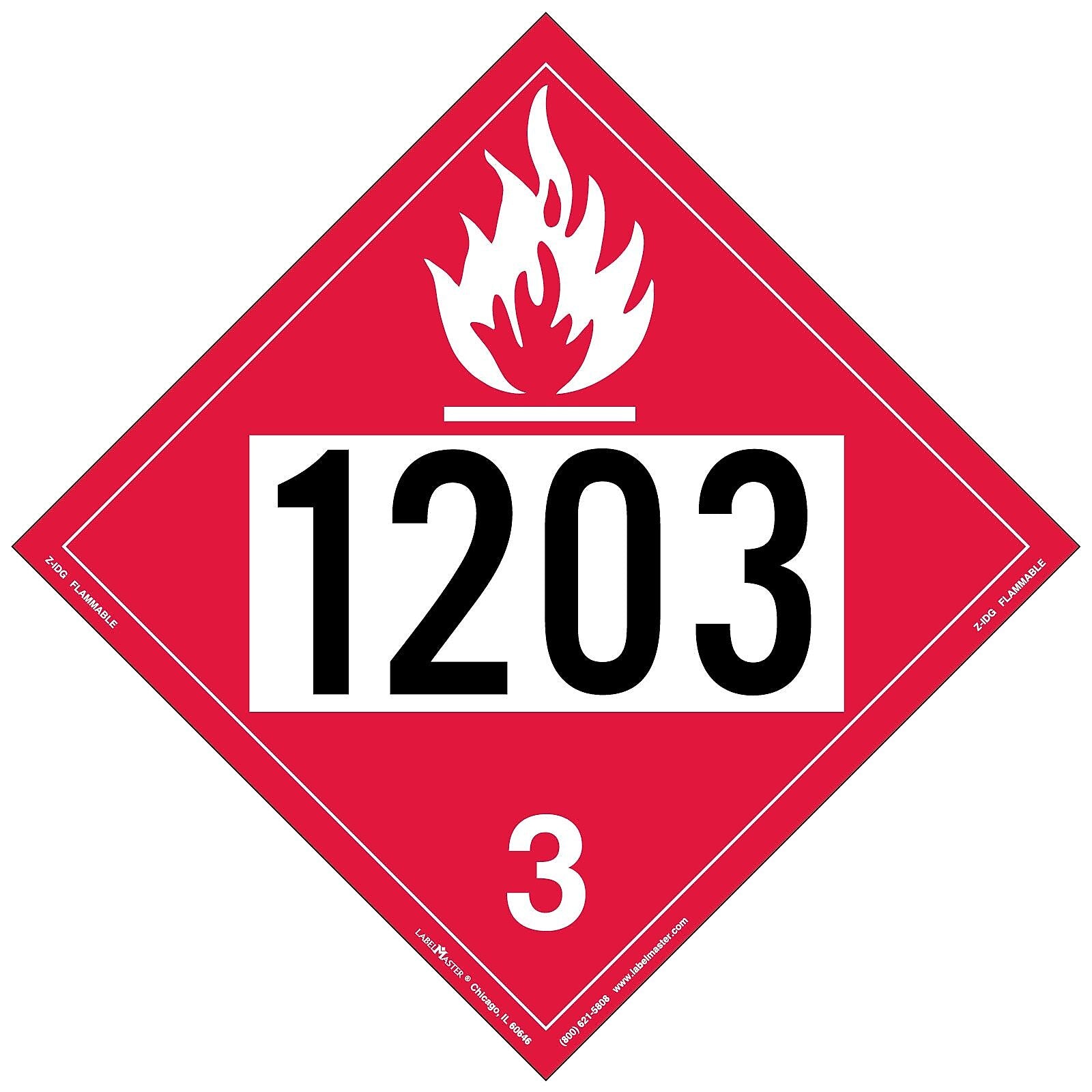 Labelmaster® Flammable Liquid Placard, UN 1203, Permanent Vinyl, 273mm x 273mm, 25/Pack (Z-IDG)