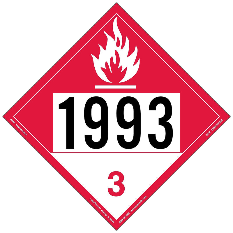 Labelmaster® Combustible Liquid Placard, UN 1993, Permanent Vinyl, 273mm x 273mm, 25/Pack (Z-IDM)