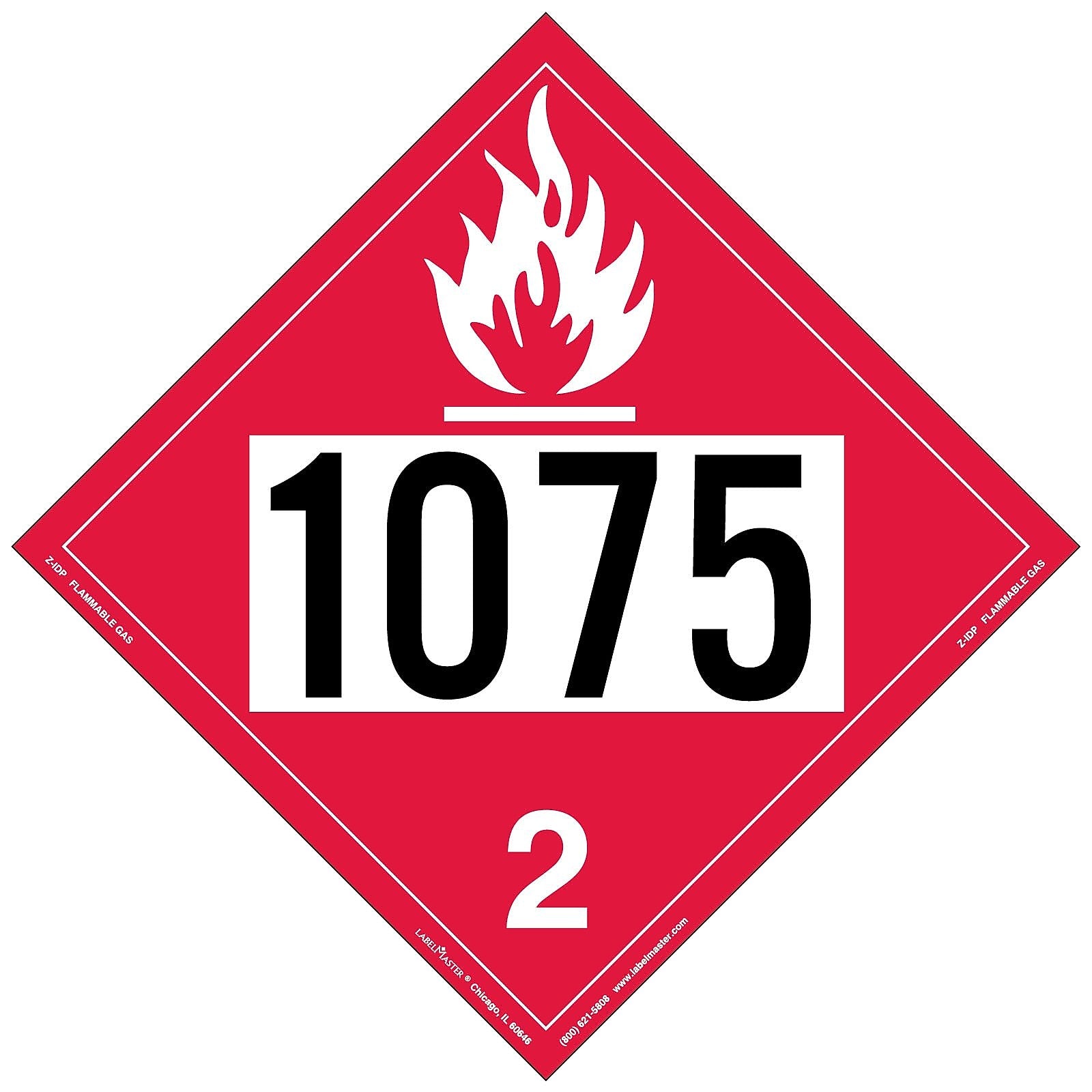 Labelmaster® Flammable Gas Placard, UN 1075, Permanent Vinyl, 273mm x 273mm, 25/Pack (Z-IDP)