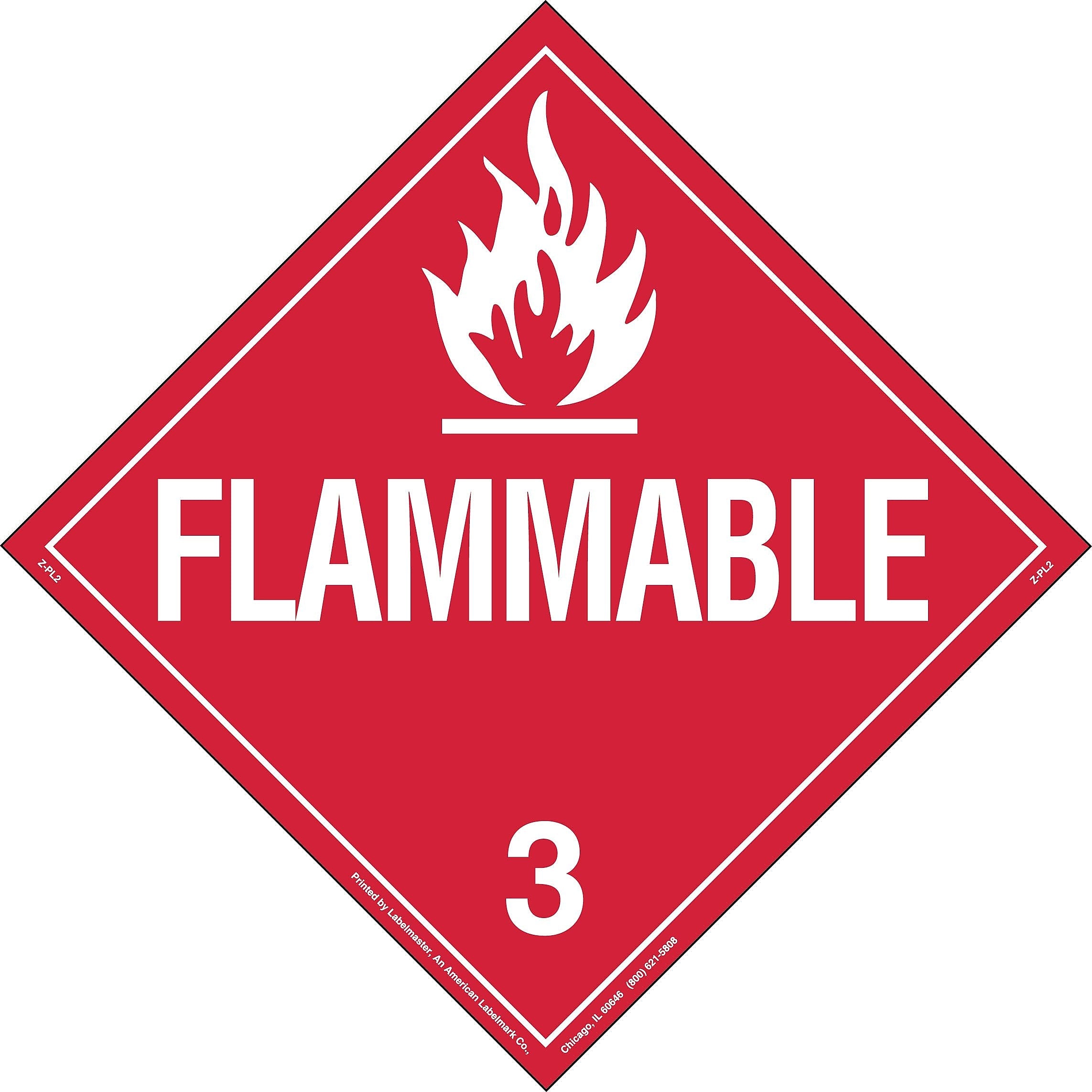 Labelmaster® Flammable Liquid Placard, Worded, Tag Board, 10.75" x 10.75", 25/Pack (Z-PL2)
