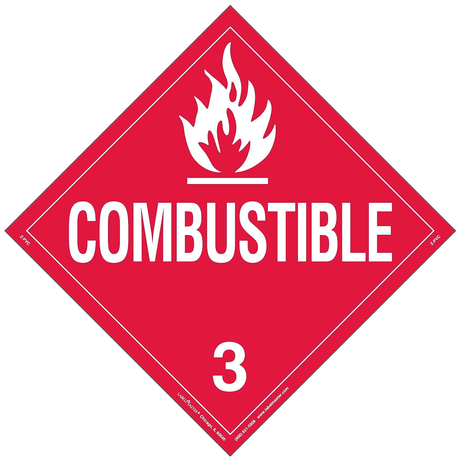 Labelmaster® Combustible Liquid Placard, Worded, Permanent Vinyl, 273mm x 273mm, 25/Pack (Z-PVC)