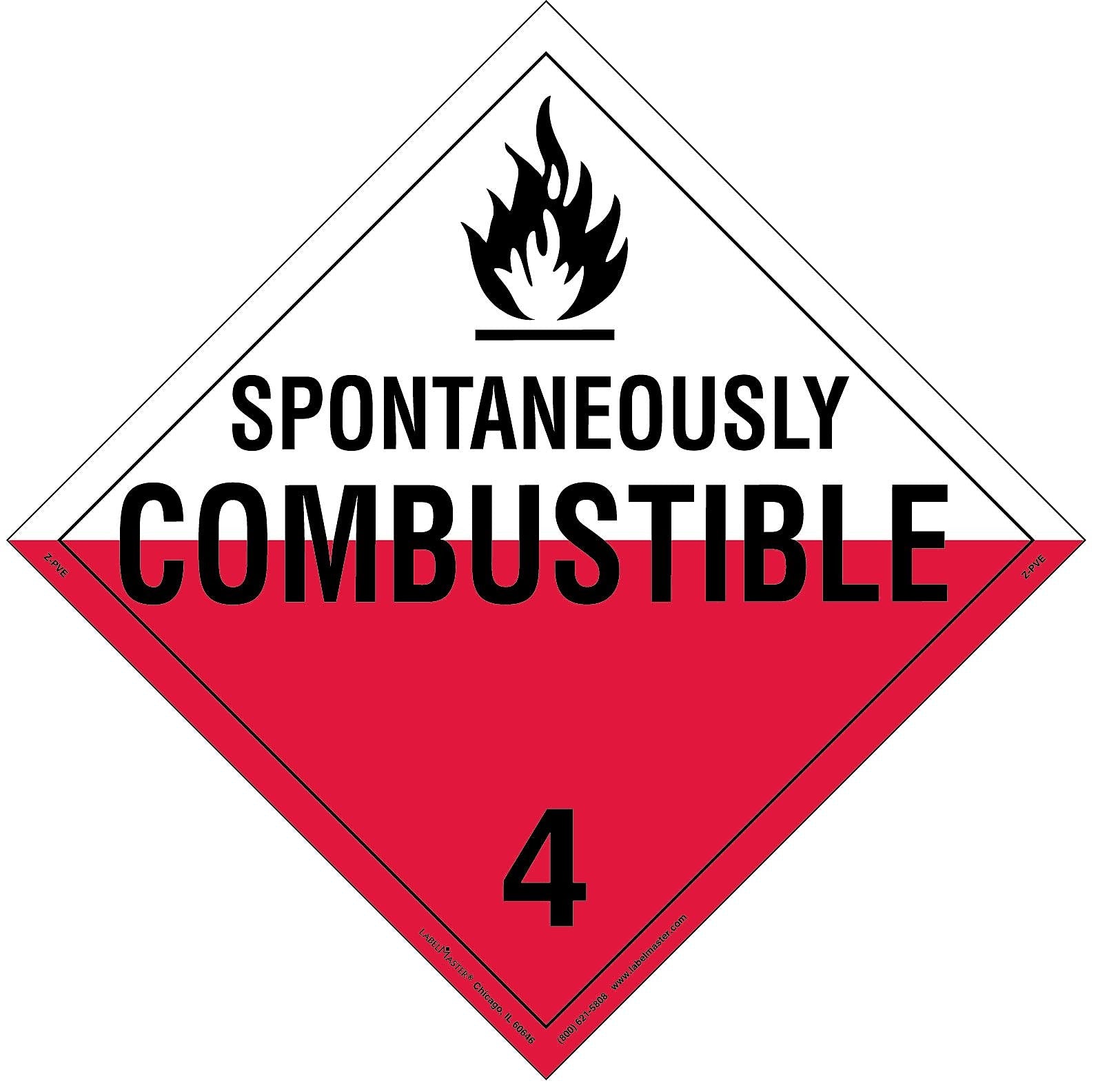 Labelmaster® Spontaneously Combustible Placard, Worded, Permanent Vinyl, 273mm x 273mm, 25/Pack (Z-PVE)