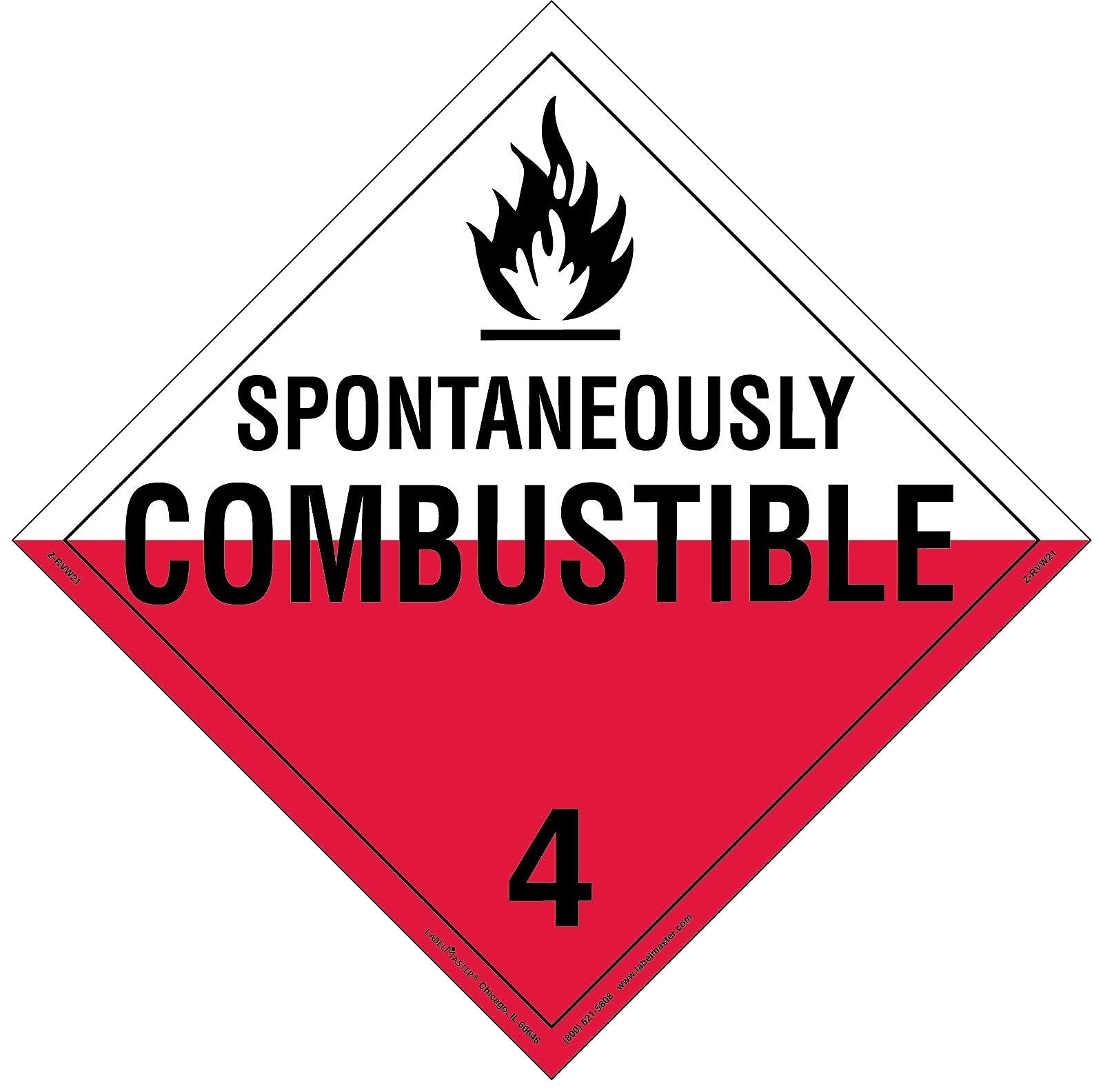 Labelmaster® Spontaneously Combustible Placard, Worded, Rigid Vinyl, 10.75" x 10.75", 25/Pack (Z-RVW21)