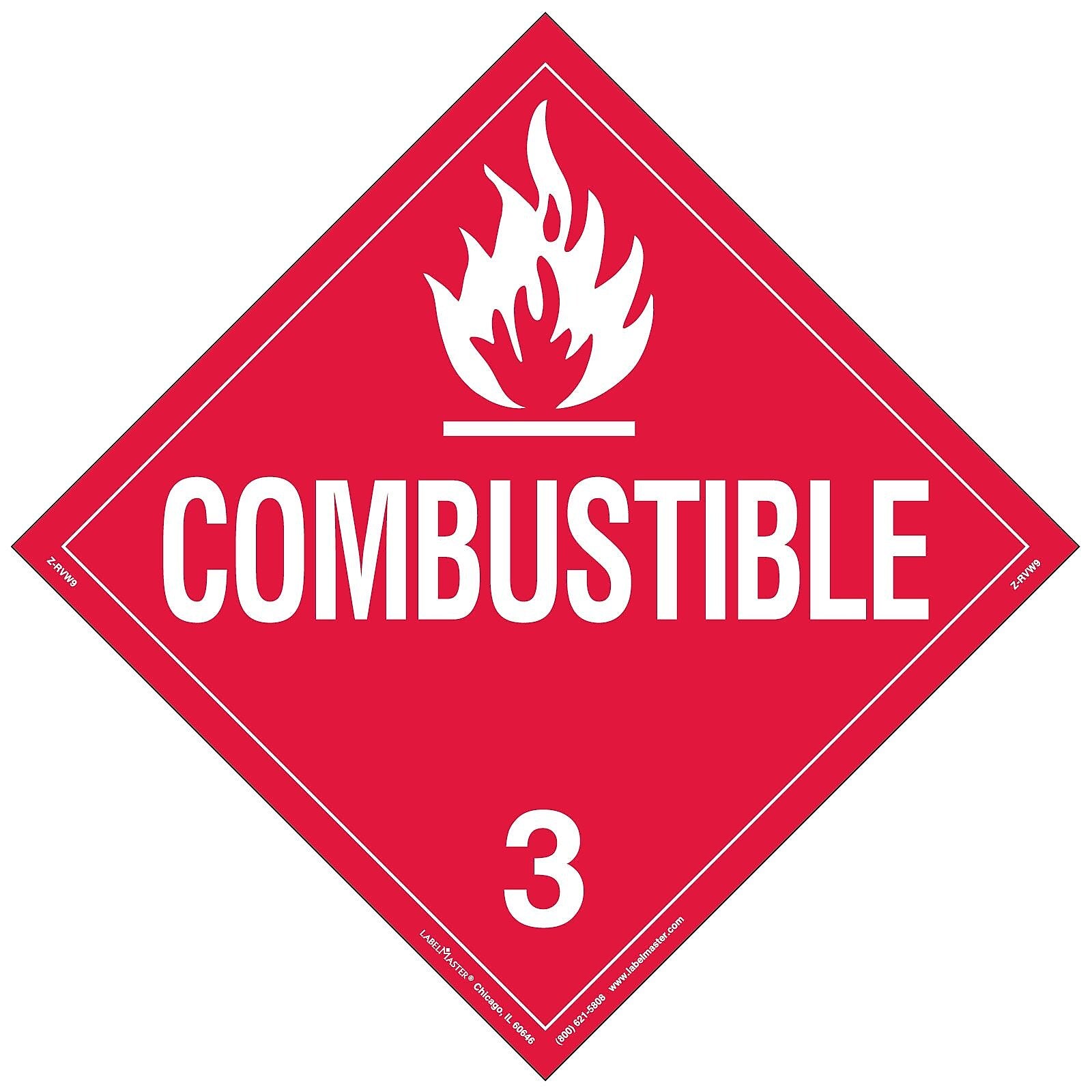 Labelmaster® Combustible Liquid Placard, Worded, Rigid Vinyl, 10.75" x 10.75", 25/Pack (Z-RVW9)