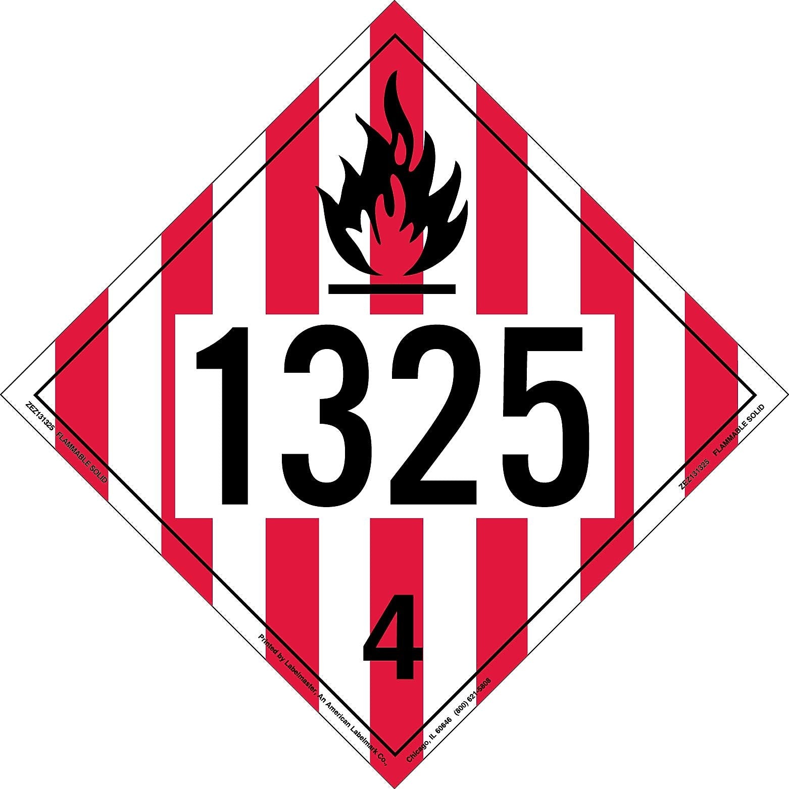 Labelmaster® Flammable Solid Placard, UN 1325, E-Z Removable Vinyl, 273mm x 273mm, 25/Pack (ZEZ131325)