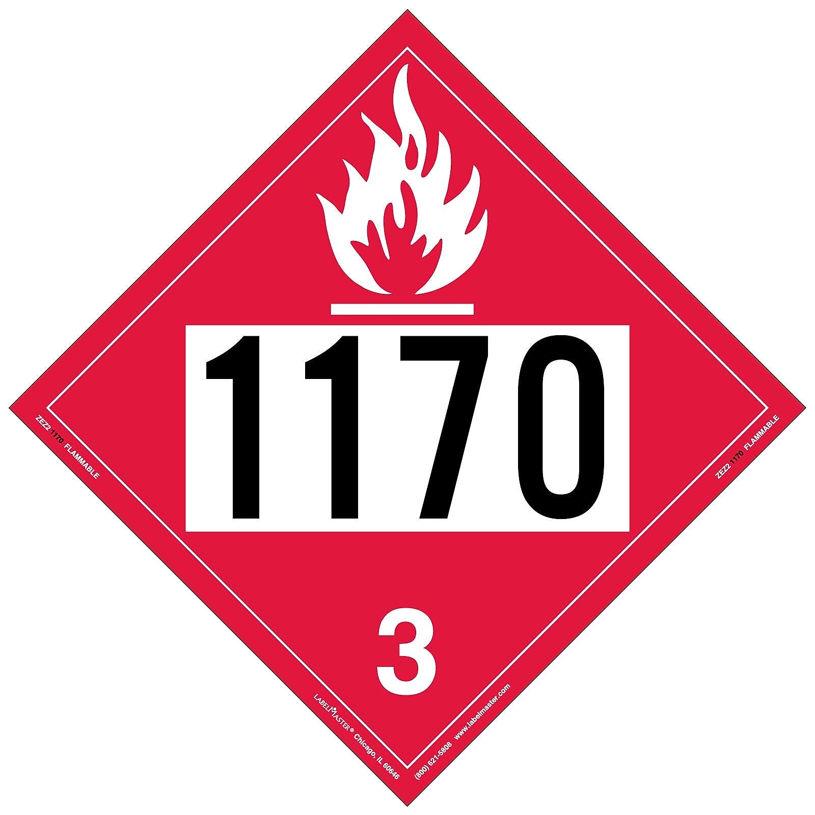 Labelmaster® Flammable Liquid Placard, UN 1170, E-Z Removable Vinyl, 273mm x 273mm, 25/Pack (ZEZ21170)