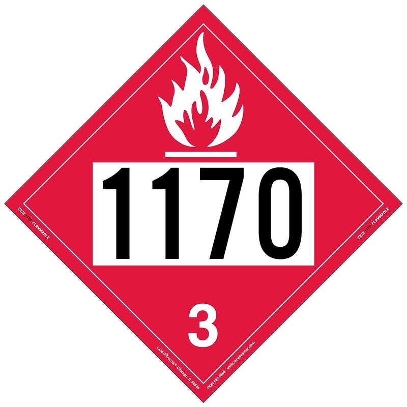 Labelmaster® Flammable Liquid Placard, UN 1170, E-Z Removable Vinyl, 273mm x 273mm, 25/Pack (ZEZ21170)