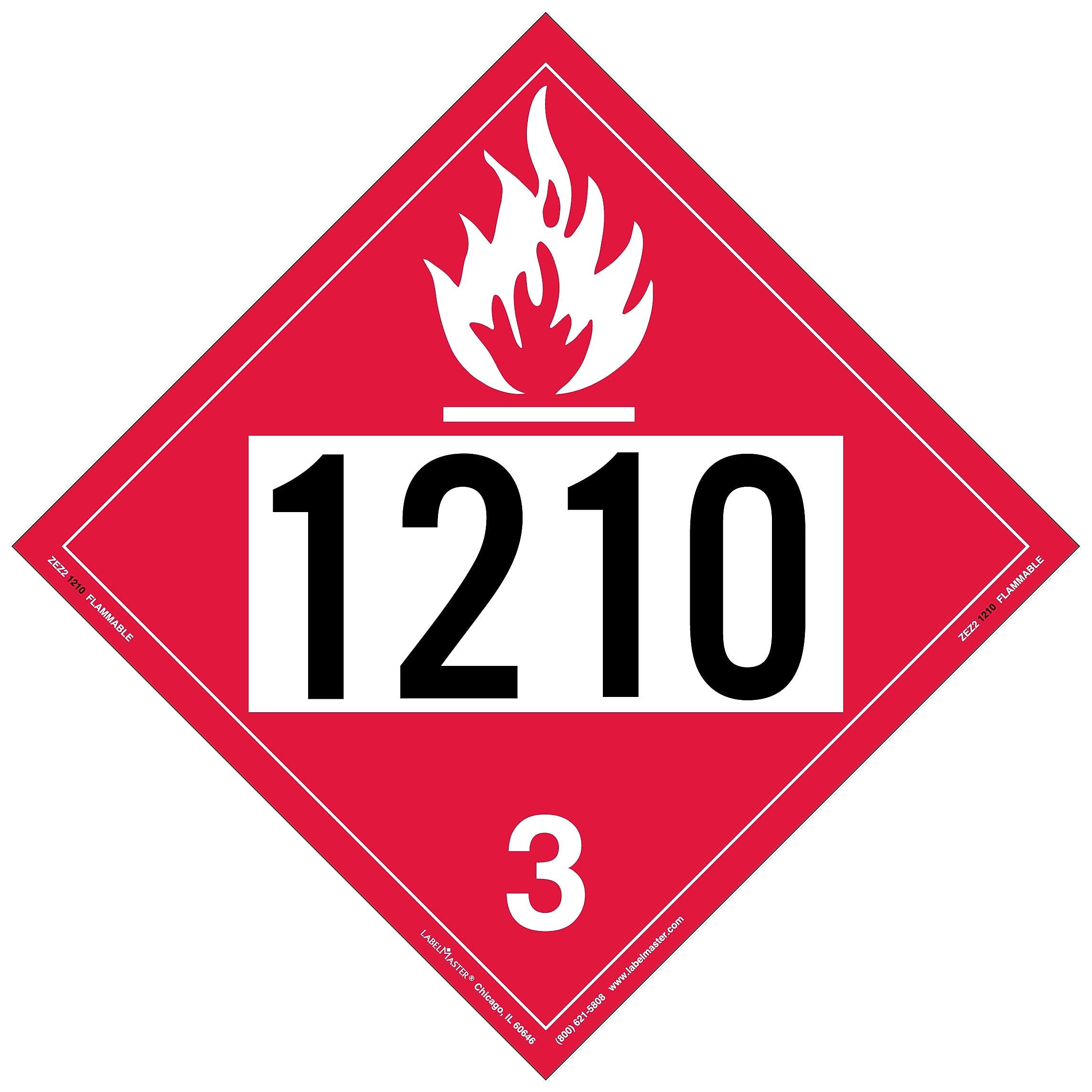 Labelmaster® UN 1210 Flammable Liquid Placard, E-Z Removable Vinyl, 273mm x 273mm, 25/Pack (ZEZ21210)