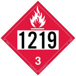 Labelmaster® Flammable Liquid Placard, UN 1219, E-Z Removable Vinyl, 273mm x 273mm, 25/Pack (ZEZ21219)