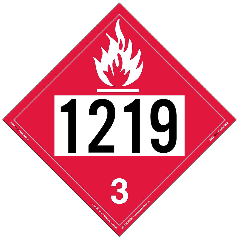 Labelmaster® Flammable Liquid Placard, UN 1219, E-Z Removable Vinyl, 273mm x 273mm, 25/Pack (ZEZ21219)