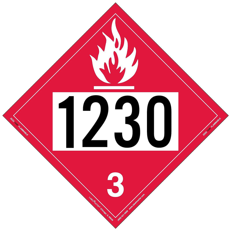 Labelmaster® Flammable Liquid Placard, UN 1230, E-Z Removable Vinyl, 273mm x 273mm, 25/Pack (ZEZ21230)