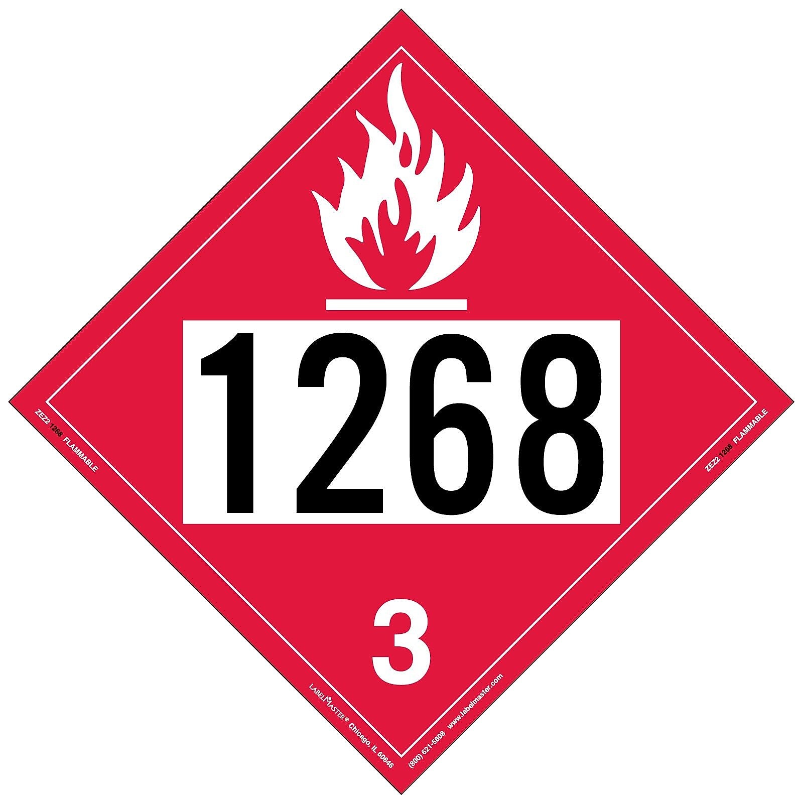 Labelmaster® Flammable Liquid Placard, UN 1268, E-Z Removable Vinyl, 273mm x 273mm, 25/Pack (ZEZ21268)