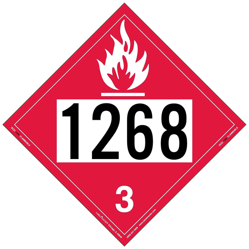 Labelmaster® Flammable Liquid Placard, UN 1268, E-Z Removable Vinyl, 273mm x 273mm, 25/Pack (ZEZ21268)