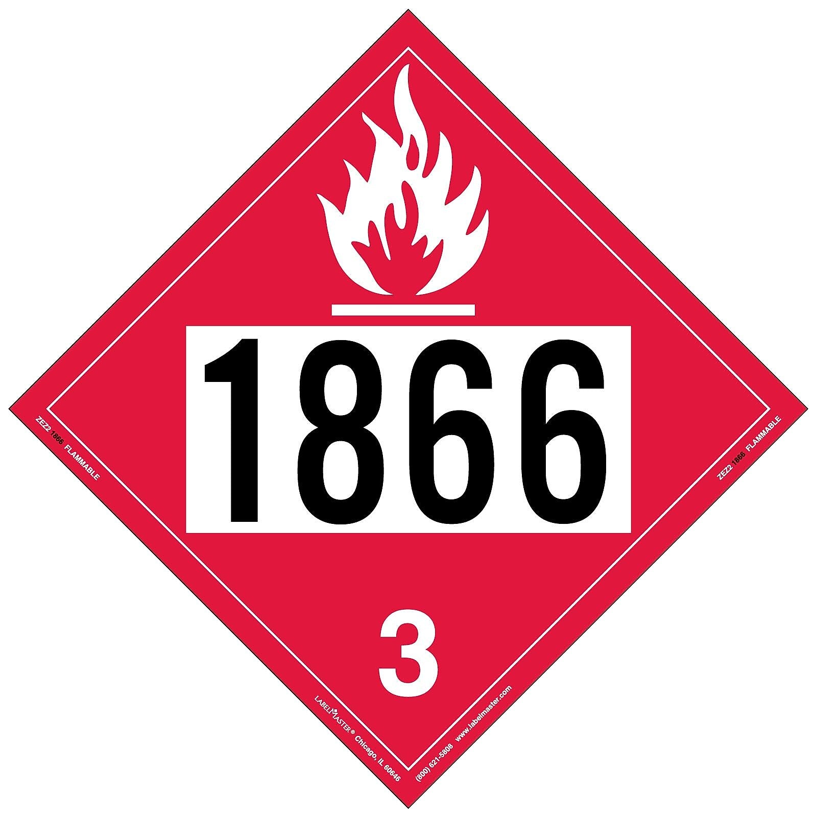 Labelmaster® Flammable Liquid Placard, UN 1866, E-Z Removable Vinyl, 273mm x 273mm, 25/Pack (ZEZ21866)