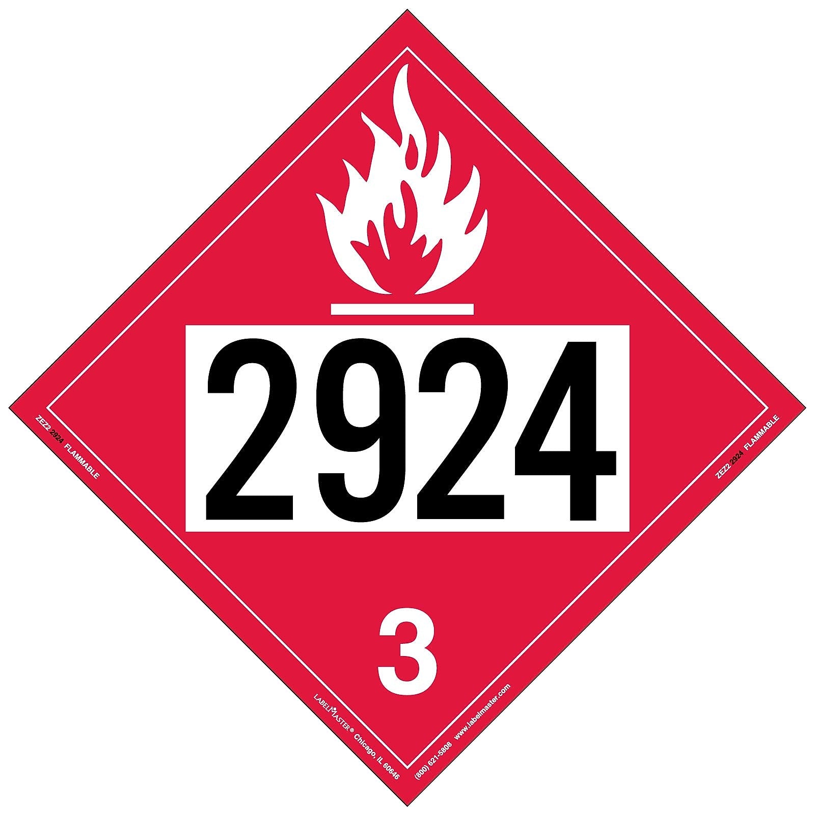 Labelmaster® Flammable Liquid Placard, UN 2924, E-Z Removable Vinyl, 273mm x 273mm, 25/Pack (ZEZ22924)