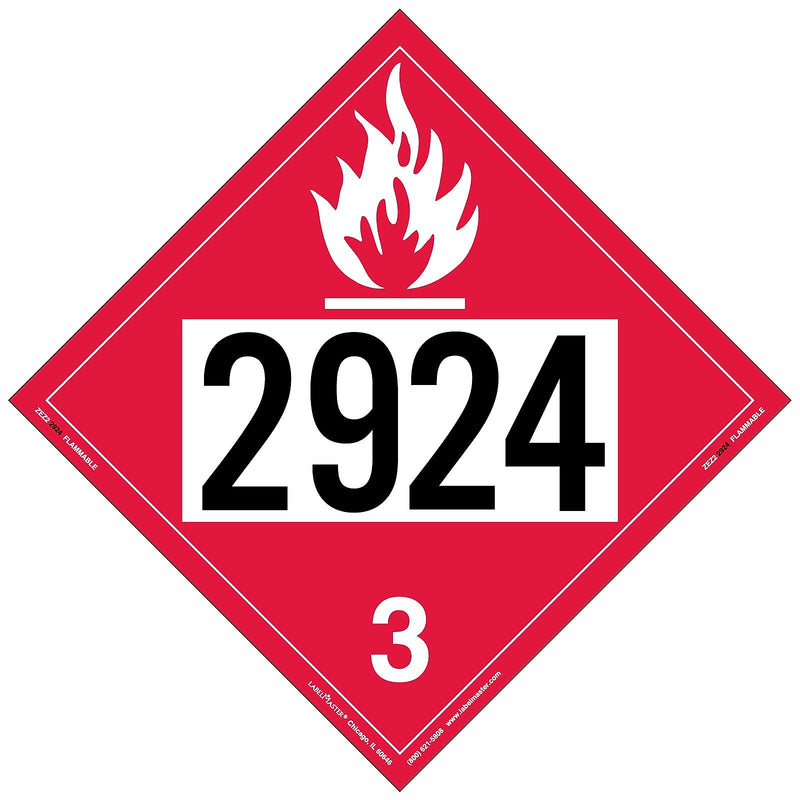 Labelmaster® Flammable Liquid Placard, UN 2924, E-Z Removable Vinyl, 273mm x 273mm, 25/Pack (ZEZ22924)