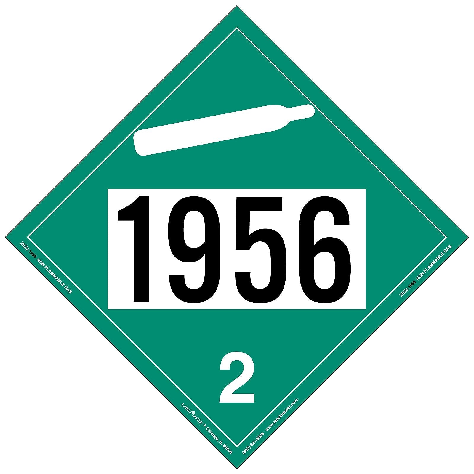 Labelmaster® Non-Flammable Gas Placard, UN 1956, E-Z Removable Vinyl, 273mm x 273mm, 25/Pack (ZEZ31956)