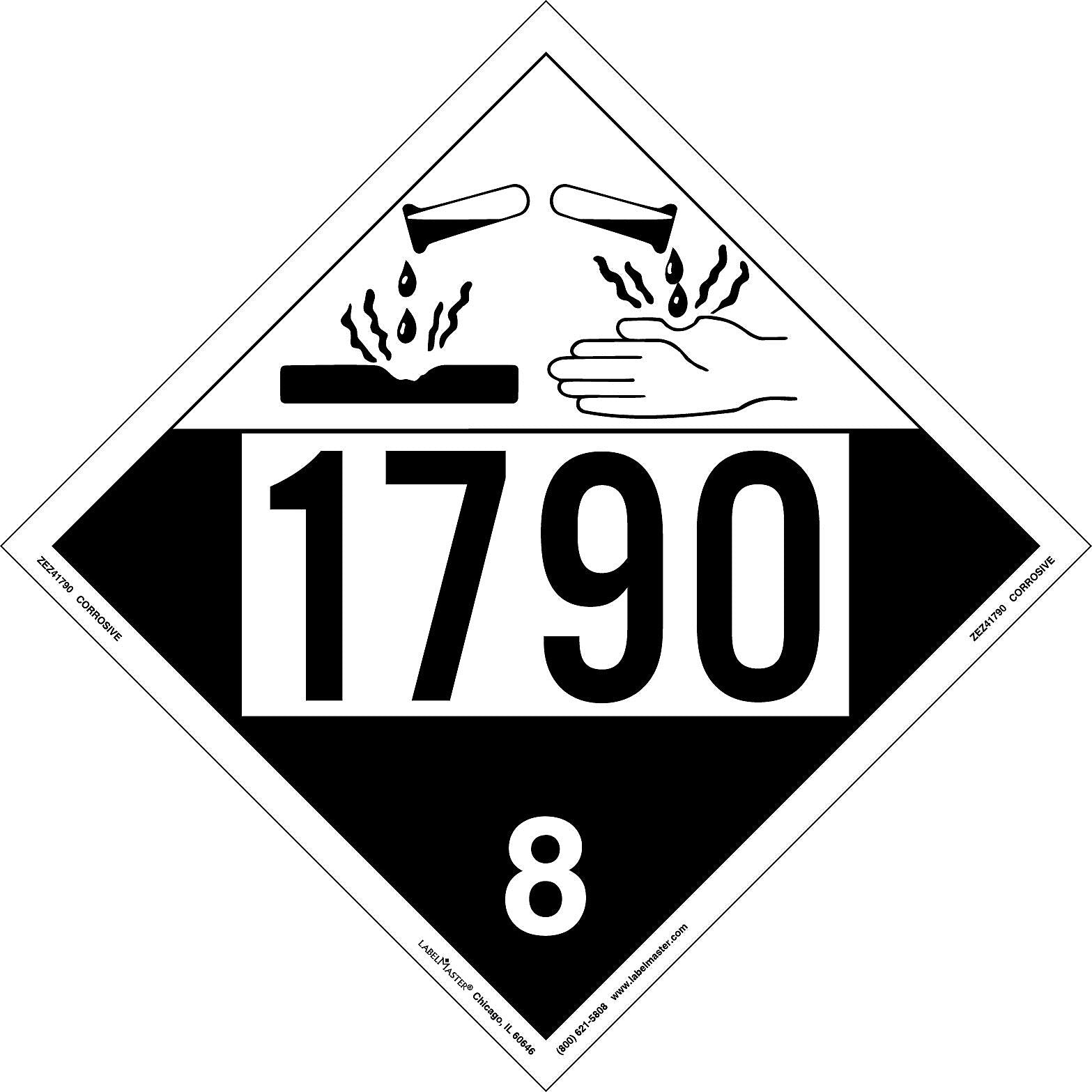Labelmaster® Corrosive Placard, UN 1790, E-Z Removable Vinyl, 273mm x 273mm, 25/Pack (ZEZ41790)